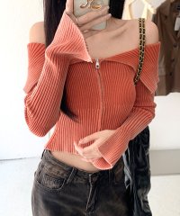 RIFF/リフ Riff オフショルダー前ZIPトップス ニット オフショル オフタートル リブ編み リブニット セーター Tシャツ カットソー プルオーバー トップス /507152971