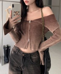 RIFF/リフ Riff オフショルダー前ZIPトップス ニット オフショル オフタートル リブ編み リブニット セーター Tシャツ カットソー プルオーバー トップス /507152971