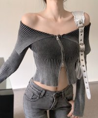 RIFF/リフ Riff オフショルダー前ZIPトップス ニット オフショル オフタートル リブ編み リブニット セーター Tシャツ カットソー プルオーバー トップス /507152971