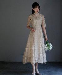 GIRL/ガール GIRL プチハイネックレース切替ハイウエストミモレ丈ワンピースドレス/507153505