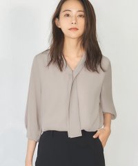Flolia/フロリア Flolia Vネックボウタイ風シフォン七分袖ビジネスブラウス/507153802