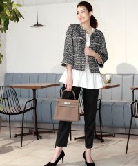 Flolia/フロリア Flolia ツイードノーカラージャケット・ペプラムブラウス・テーパードパンツの3点セットアップセレモニースーツ/507153883