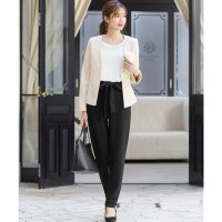 Flolia/フロリア Flolia ツイードノーカラージャケット&ブラウス&ウエストリボン付きワイドパンツの3点セットアップセレモニースーツ/507153905