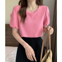 Girly Doll/ガーリードール Girly Doll ラウンドネックパフスリーブ半袖Tシャツ/507156616