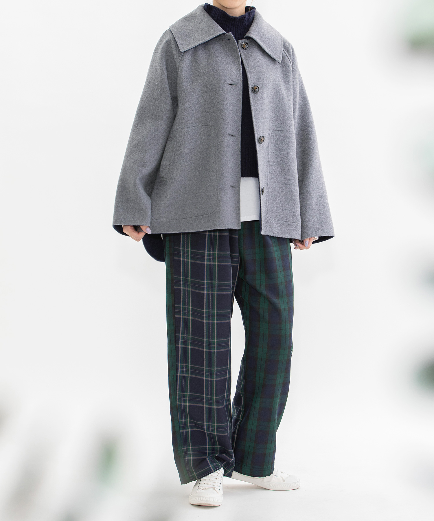 【新品】nop de nod ダブルフェイスリバーシブルビック襟ショートコート ノップドゥノッド nop de nod ダブルフェイスリバーシブルビック
