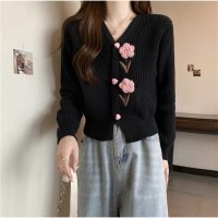 And Kawaii/アンドカワイイ And Kawaii 花刺繍ニットカーディガン 3D フラワーニット 長袖 セーター 韓国風 秋 冬/507200139
