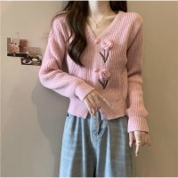 And Kawaii/アンドカワイイ And Kawaii 花刺繍ニットカーディガン 3D フラワーニット 長袖 セーター 韓国風 秋 冬/507200139