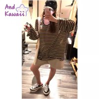 And Kawaii/アンドカワイイ And Kawaii ボーダーTシャツ 長袖Tシャツ ビッグシルエット ゆったり カジュアル 韓国風/507200140