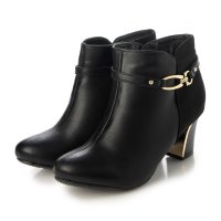 unpetit/アンペティット unpetit 異素材 バイカラー 太ヒール ゴールドバックル ショートブーツ/507217099