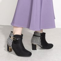 unpetit/アンペティット unpetit 異素材 バイカラー 太ヒール ゴールドバックル ショートブーツ/507217099