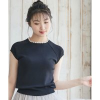 12Twelve Agenda/トゥエルブアジェンダ 12Twelve Agenda パールトリミングネックフレンチスリーブニットプルオーバー（RyNy14G）/507217907