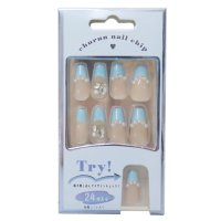cinemacollection/シネマコレクション cinemacollection コスメ雑貨 ネイルチップ ロングスクエアタイプ LIGHT BLUE FRENCH カミオジャパン 付け爪/507393457