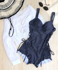 OSYAREVO/オシャレボ OSYAREVO 【ネット限定】【CanCam掲載アイテム】トップス付き サイドレースアップ フリル ワンピース 水着 セットアップ 【返品不可商品/504122307