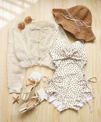 OSYAREVO/オシャレボ OSYAREVO 【ネット限定】【CanCam掲載アイテム】トップス付き サイドレースアップ フリル ワンピース 水着 セットアップ 【返品不可商品/504122307