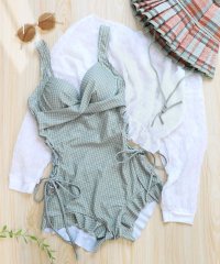 OSYAREVO/オシャレボ OSYAREVO 【ネット限定】【CanCam掲載アイテム】トップス付き サイドレースアップ フリル ワンピース 水着 セットアップ 【返品不可商品/504122307