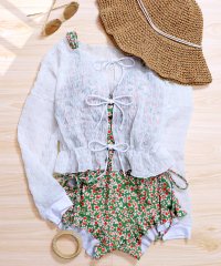 OSYAREVO/オシャレボ OSYAREVO 【ネット限定】【CanCam掲載アイテム】トップス付き サイドレースアップ フリル ワンピース 水着 セットアップ 【返品不可商品/504122307