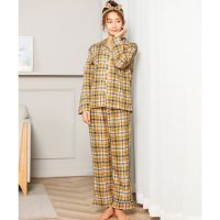 TeddyShop/テディショップ Teddyshop レディース チェック柄上下ルームウェアパジャマ+ヘアバンド＆ワイヤー入りリボン+ロゴ巾着袋 お泊り4点セット/507125843