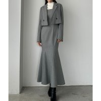Louere/ルエレ Louere Louere ヘリンボーンショートジャケット＆マーメイドキャミワンピースSET/507407454