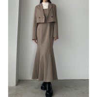 Louere/ルエレ Louere Louere ヘリンボーンショートジャケット＆マーメイドキャミワンピースSET/507407454