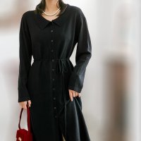 ica/アイカ ica 柔らかなニット素材 ゆったりIライン 前開き ローカラー 膝丈 ニットワンピース/507143619