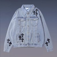 At Marvelous/アットマーベラス At Marvelous Gジャン メンズ ストリート クロスモチーフ デニムジャケット アウター 秋 冬 春 ブラック 黒 デニム かっこい/507145699