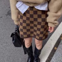 Belle Cie/ベルシー Belle Cie タイトスカート ミニ セクシー レディース 黒 ブラウン グレー チェック柄 ストレッチ ジャカード チェック スカート ミニスカ/507145951