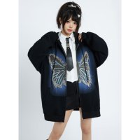 Belle Cie/ベルシー Belle Cie パーカ ジップパーカー スウェット 羽織り ジップアップ ジャージ レディース 韓国ファッション バタフライ ワッペン 蝶 チョウ/507146184