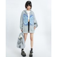 Belle Cie/ベルシー Belle Cie パーカ ジップパーカー スウェット 羽織り ジップアップ ジャージ レディース 韓国ファッション バタフライ ワッペン 蝶 チョウ/507146184