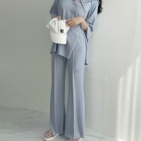 REAL STYLE/リアルスタイル REAL STYLE セットアップ レディース 夏 半袖 美脚 トップス カットソー フレアパンツ フーディ パーカー 上下 無地/507149421