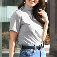 REAL STYLE/リアルスタイル REAL STYLE ハイネック 半袖 カットソー 首の日焼け防止 春 レーヨン混 Tシャツ ストレッチ オフィス 夏コーデ/507149516