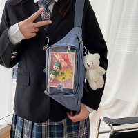 REAL STYLE/リアルスタイル REAL STYLE 痛バッグ ショルダー クリア 黒 缶バッジ 推し活 ボディバッグ 透明 ちびぬい アクスタ ウエストポーチ/507149618