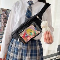 REAL STYLE/リアルスタイル REAL STYLE 痛バッグ ショルダー クリア 黒 缶バッジ 推し活 ボディバッグ 透明 ちびぬい アクスタ ウエストポーチ/507149618