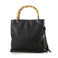 Genuine Leather/ジェニュインレザー Genuine Leather 天然シボ 本革バッグ バンブーバッグ 天然竹ハンドル/507507343