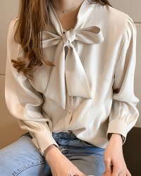 Lily of Valley/リリーオブバリー Lily of Valley エレガント ボウタイ 無地 ブラウス ふんわり 上品 長袖 リボン レディース/507017224
