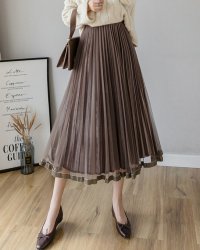 Lily of Valley/リリーオブバリー Lily of Valley ミディアム丈 ベロア チュール プリーツ スカート カジュアル フレア 上品 清楚/507017484