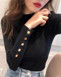Lily of Valley/リリーオブバリー Lily of Valley ボタン ハイネック リブ ニット トップス きれいめ 上品 オフィスカジュアル レディース/507017656