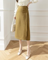 Lily of Valley/リリーオブバリー Lily of Valley バックスリット ラップ タイトスカート ハイウエスト カジュアル 上品 清楚 ミモレ丈 レディース/507017773