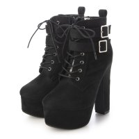 Mafmof/マフモフ Mafmof 【厚底】ダブルベルトxチャンキーヒールレースアップブーツ MF450/507097193