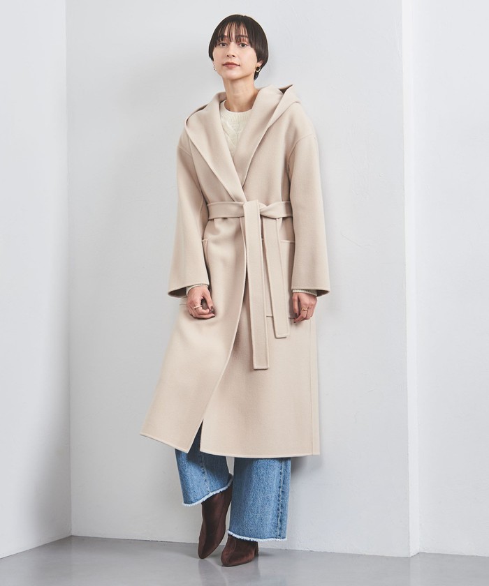 UNITED ARROWS ウールダブルフェイスフード付きロングコート