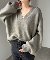 アンドミー andme 天竺編みVネック長袖ニットトップス