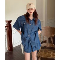 Jewelobe/ジュエローブ Jewelobe デニムシャツ×ショートイージーパンツセットアップ/505525415