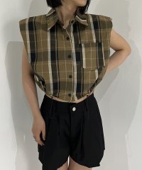 Jewelobe/ジュエローブ Jewelobe ワイドショルダーノースリーブチェックシャツ/505525724