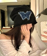 shopnikoniko/ショップニコニコ ShopNikoNiko バタフライデニムパッチ ビーニー ma韓国カジュアル 春 夏 秋 冬 帽子 ニット帽 ルーズフィット/506883972