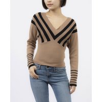 RINASCIMENTO/リナシメント RINASCIMENTO バイアスボーダーVネックニットTOPS/506888364