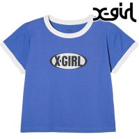 X-girl/エックスガール X－girl GLITTER OVAL LOGO S/S BABY TEE BLUE [105242011012]/506909162