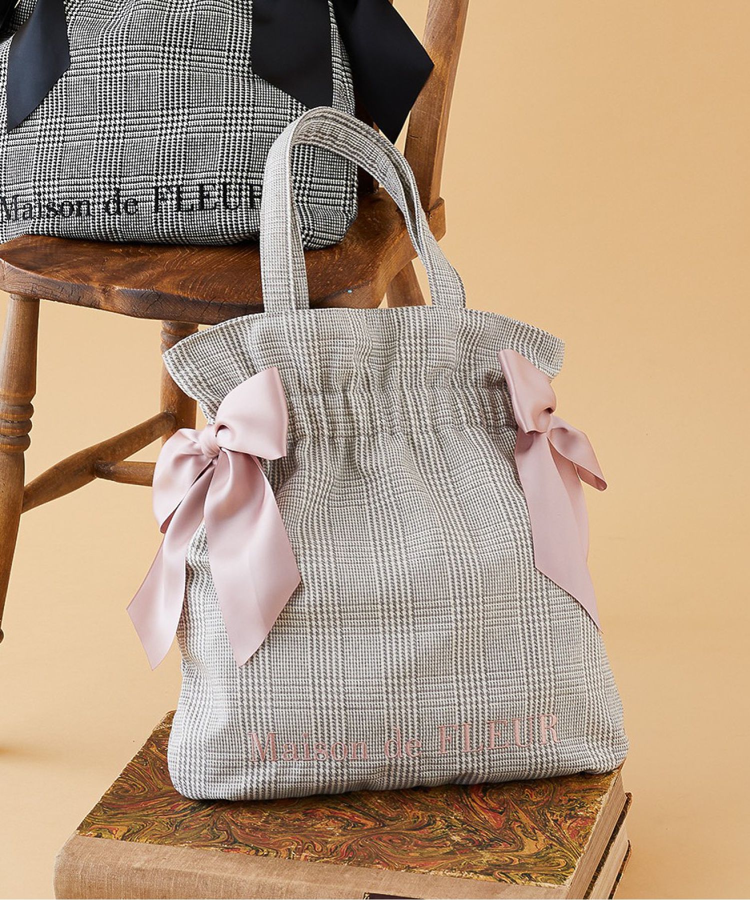 【ラッピング不可】 ド メゾン フルール ラメチェックダブルリボン FLEUR de Maison バッグ