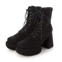 Mafmof/マフモフ Mafmof Mafmof(マフモフ)9cmチャンキーヒール厚底プラットフォームレースアップショートブーツ/507513961