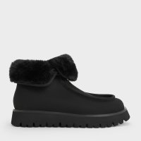 CHARLES & KEITH/テクスチャーファーライン カバードアンクルブーツ/507514774