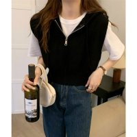 miniministore/ミニミニストア miniministore フード付きジップニットベスト ショート丈/507516782