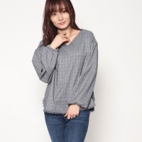 STYLEBLOCK/スタイルブロック STYLEBLOCK 先染めチェックバックレースアップフリンジブラウス/501564532